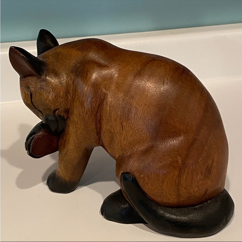 Large Vintage Solid Wooden hand carved Cat